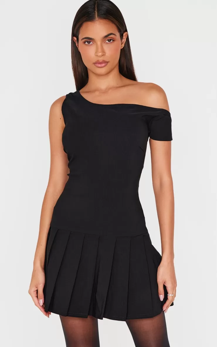 PrettyLittleThing Asymmetric Bengaline Pleated Shift Dress< Going Out