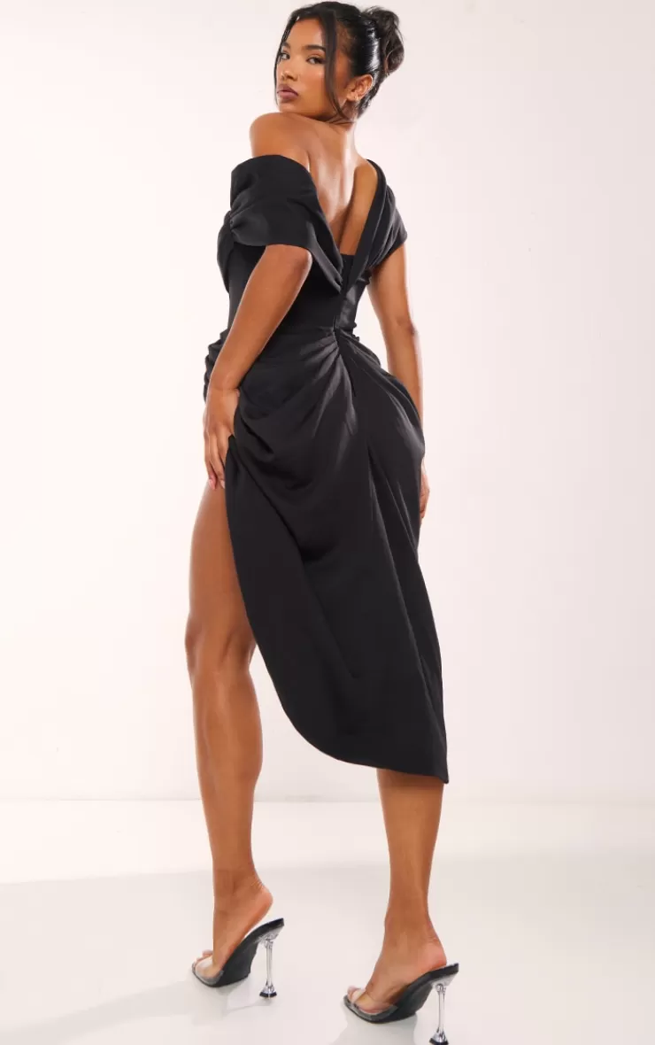 PrettyLittleThing Corset Bardot Draped Midi Dress< Occasion Dresses