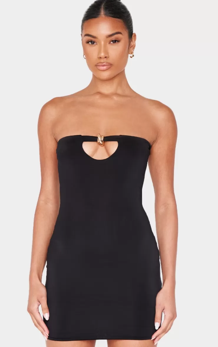 PrettyLittleThing Double Layer Slinky Trim Detail Bandeau Mini Dress< Strapless Dresses