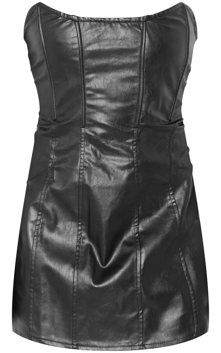PrettyLittleThing Faux Leather Bandeau Corset Shift Dress< Strapless Dresses