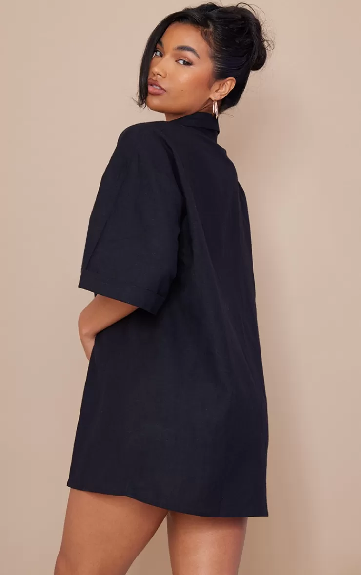 PrettyLittleThing Linen Look Oversized Double Breasted Short Sleeve Blazer Dress< Blazer Dresses