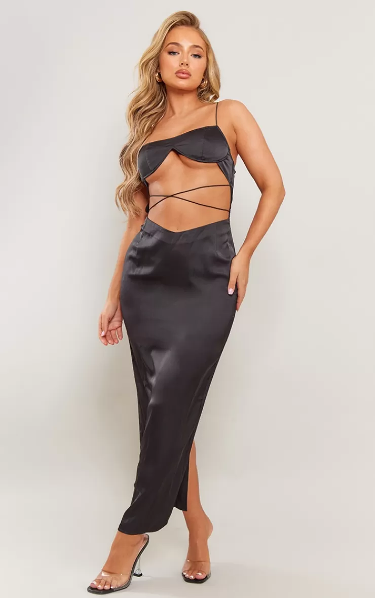 PrettyLittleThing Satin Underwired Strappy Cut Out Midaxi Dress< Prom