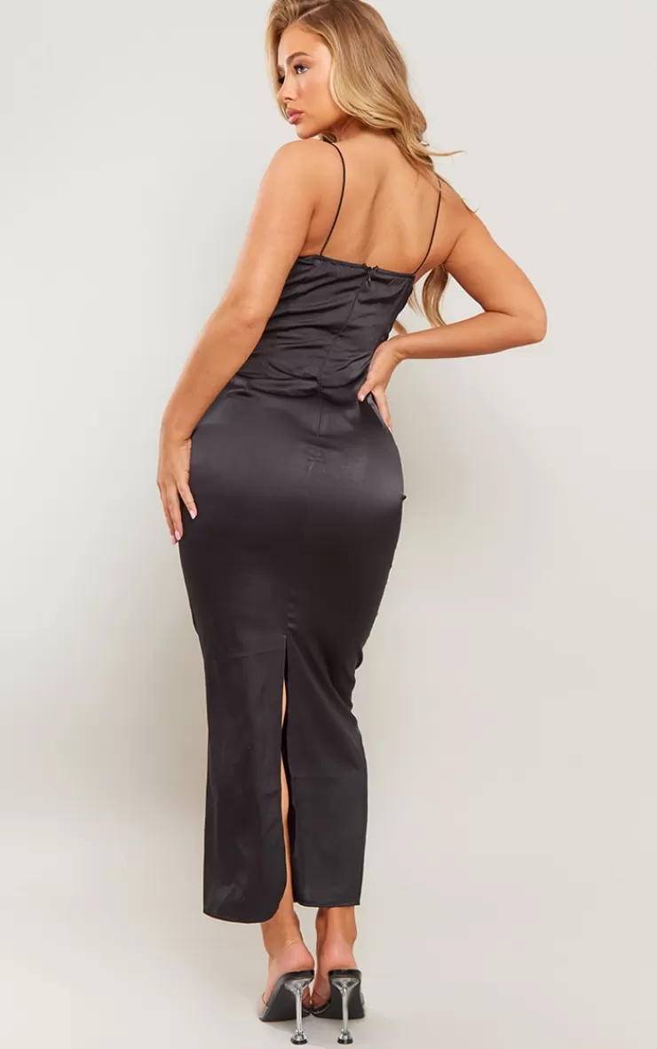 PrettyLittleThing Satin Underwired Strappy Cut Out Midaxi Dress< Prom
