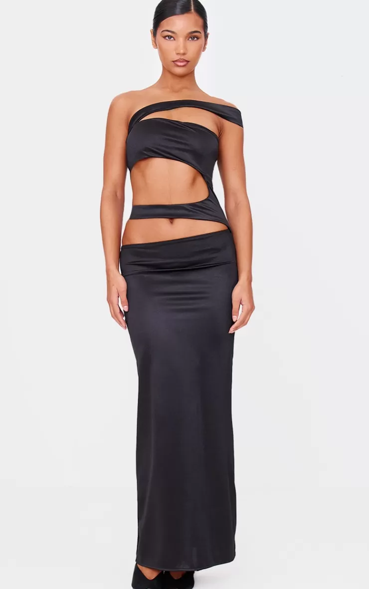 PrettyLittleThing Stretch Satin Cut Out Maxi Dress< Wedding Shop