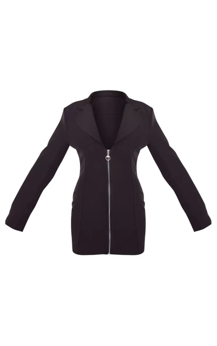 PrettyLittleThing Woven Zip Through Corset Detail Blazer Dress< Blazer Dresses