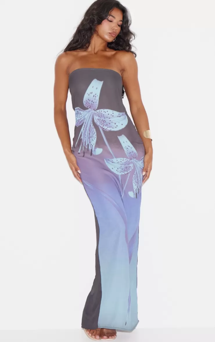 PrettyLittleThing Oversized Chiffon Floral Print Bandeau Maxi Dress< Strapless Dresses