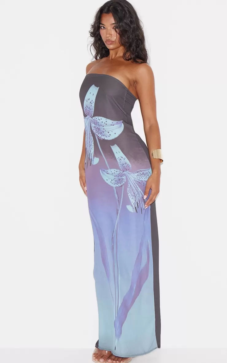 PrettyLittleThing Oversized Chiffon Floral Print Bandeau Maxi Dress< Strapless Dresses