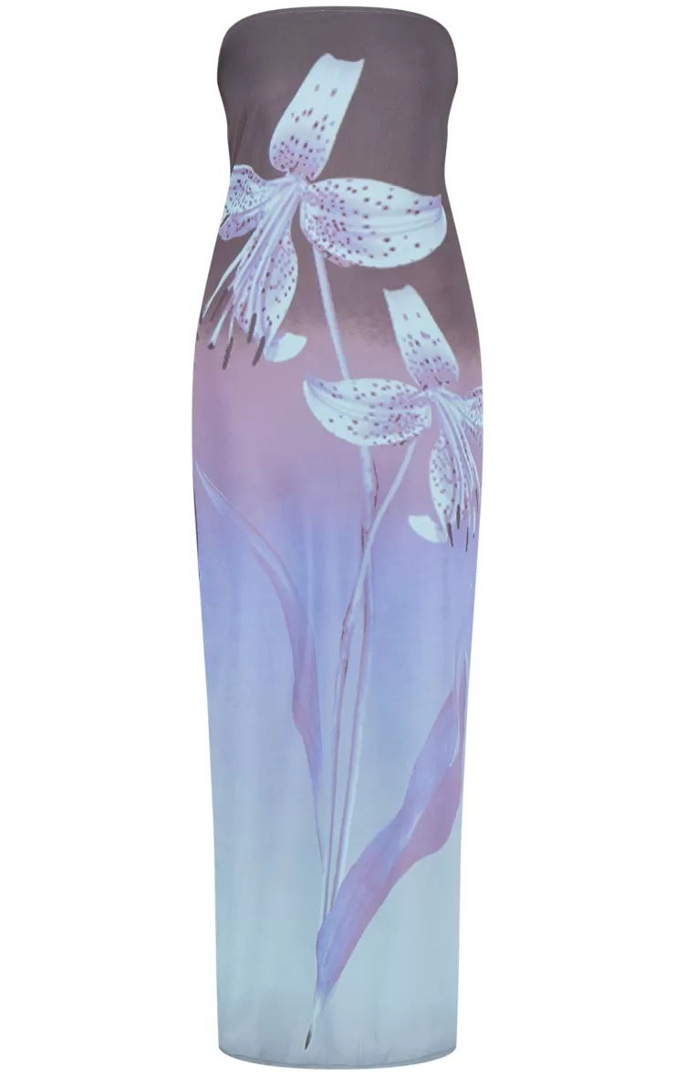 PrettyLittleThing Oversized Chiffon Floral Print Bandeau Maxi Dress< Strapless Dresses