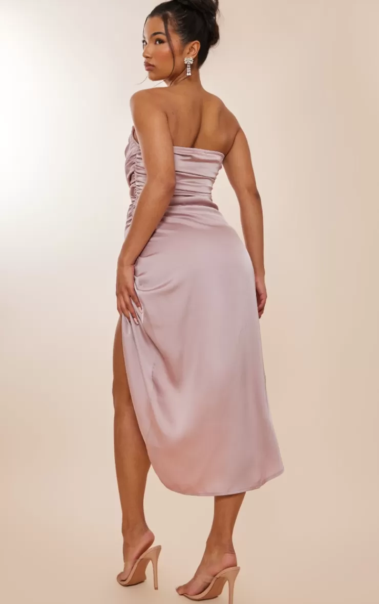 PrettyLittleThing Blush Satin Bandeau Ruched Detail Midiaxi Dress< Bridal Shower