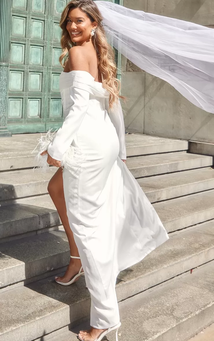 PrettyLittleThing BRIDAL Long Sleeve Bardot Split Maxi Dress< Bridal Shower