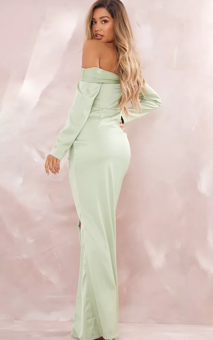 PrettyLittleThing Bridesmaid Long Sleeve Bardot Split Maxi Dress< Bridal Shower