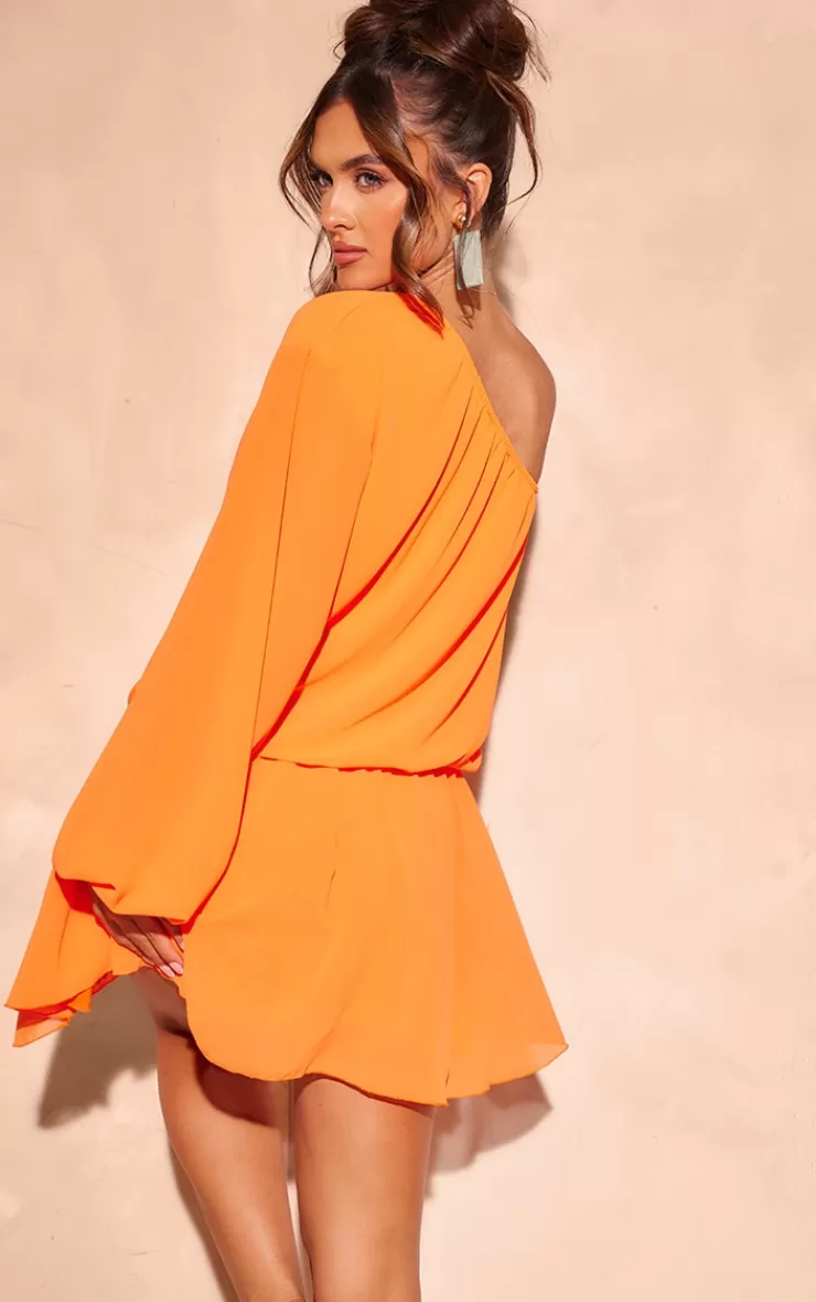 PrettyLittleThing Chiffon One Shoulder Shift Dress< Shift Dresses