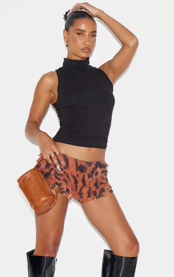 PrettyLittleThing Animal Printed Mesh Frilly Low Rise Bloomer Shorts< Going Out