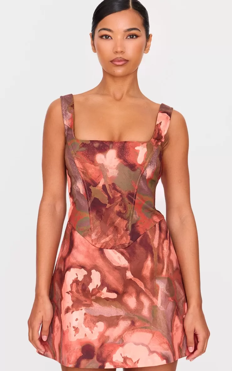 PrettyLittleThing Floral Corset A Line Shift Dress< Shift Dresses