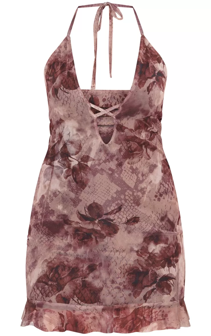 PrettyLittleThing Floral Print Cut Out T Bar Mini Dress< Going Out