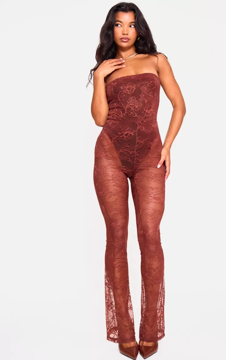 PrettyLittleThing Lace Bodysuit Detail Bandeau Jumpsuit< Going Out