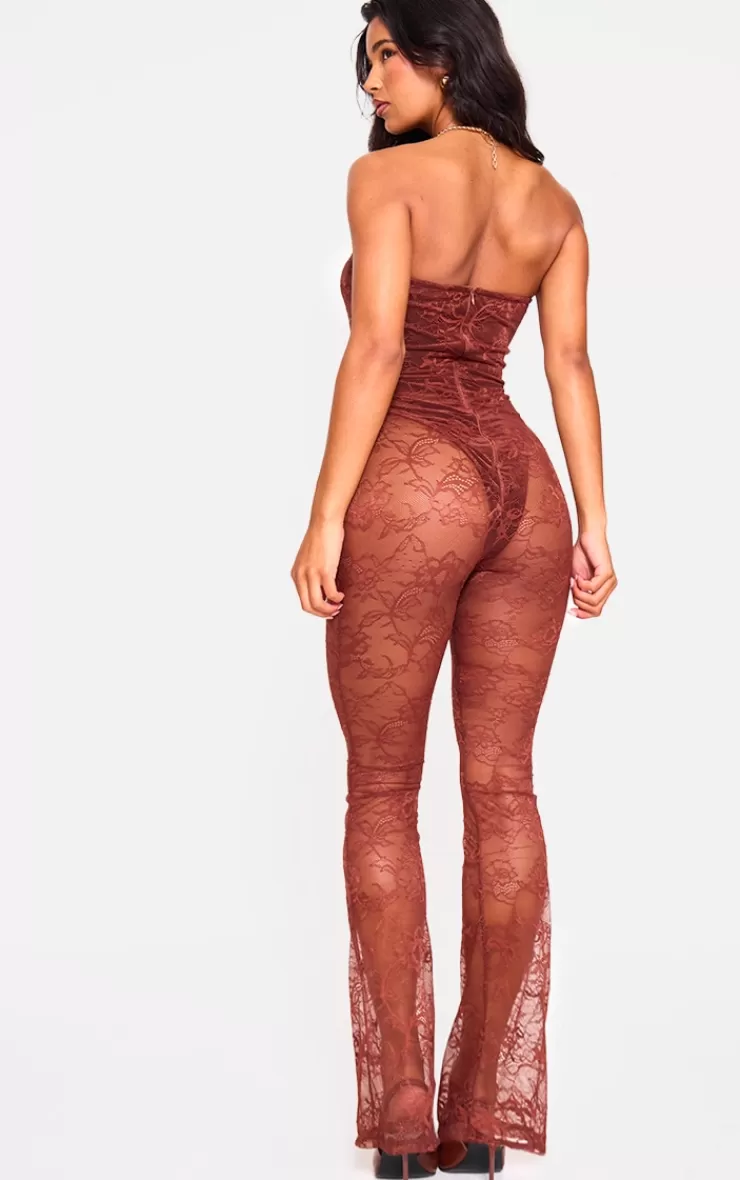 PrettyLittleThing Lace Bodysuit Detail Bandeau Jumpsuit< Going Out