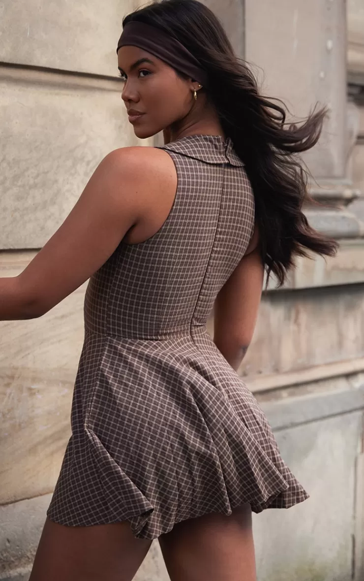 PrettyLittleThing Lace Up Check Shift Dress< Shift Dresses