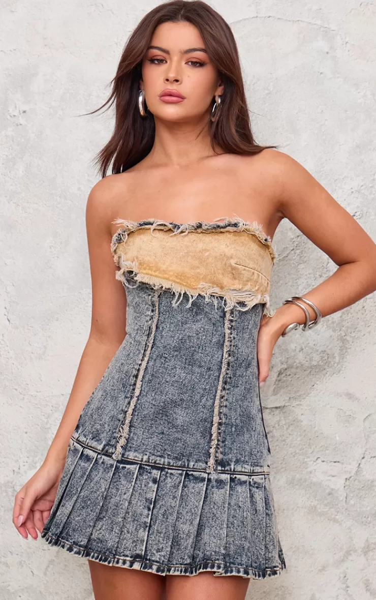 PrettyLittleThing Layered Denim Pleated Mini Dress< Going Out