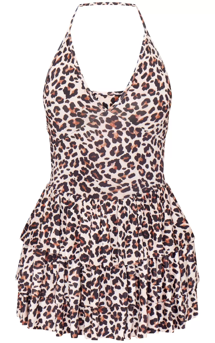 PrettyLittleThing Leopard Print Slinky Halter Neck Rara Skort Romper< Going Out
