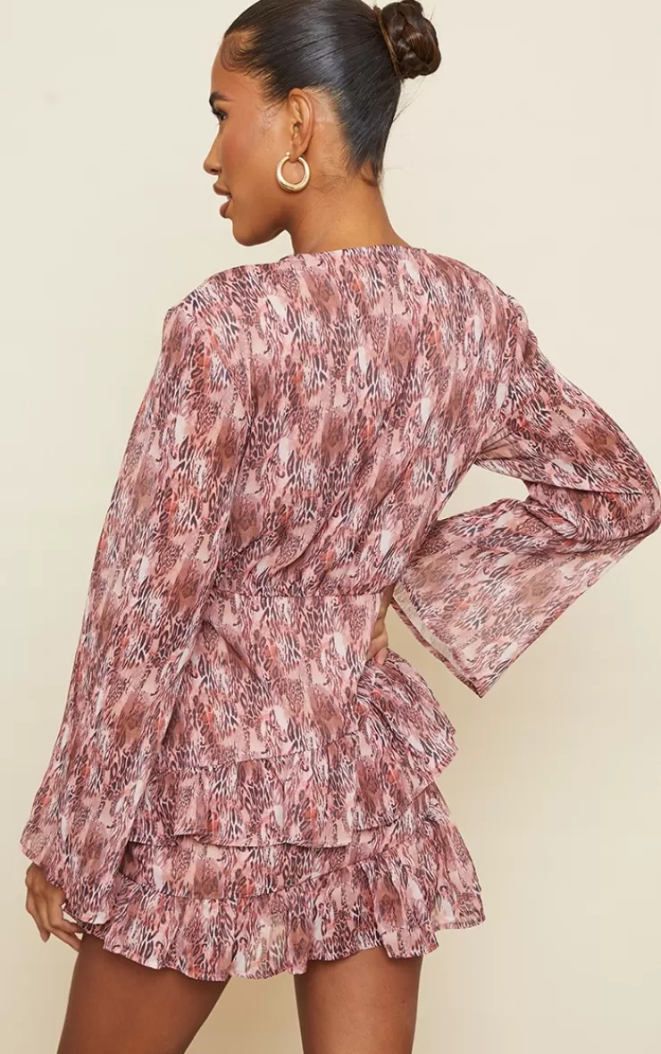 PrettyLittleThing Leopard Print Tiered Detail Shift Dress< Shift Dresses