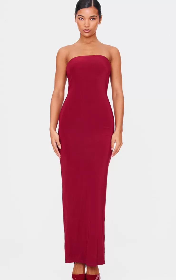 PrettyLittleThing Double Layer Slinky Bandeau Low Back Maxi Dress< Strapless Dresses