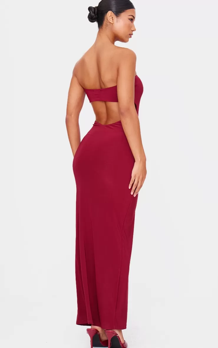PrettyLittleThing Double Layer Slinky Bandeau Low Back Maxi Dress< Strapless Dresses