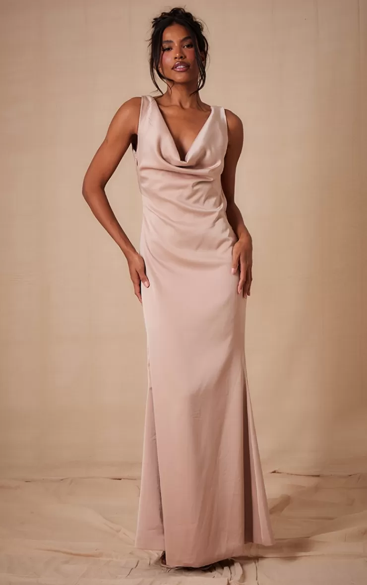 PrettyLittleThing Bridesmaid Satin Cowl Neck Maxi Dress< Bridal Shower