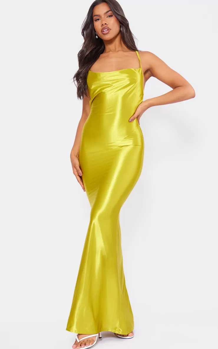 PrettyLittleThing Stretch Satin Cowl Neck Low Back Maxi Dress< Wedding Guest Dresses