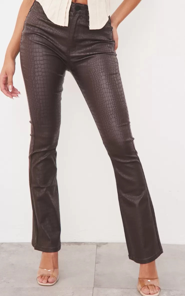 PrettyLittleThing Croc Coated Denim Flared Jeans< Graduation