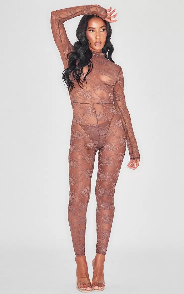 PrettyLittleThing Floral Lace High Neck Jumpsuit< Going Out