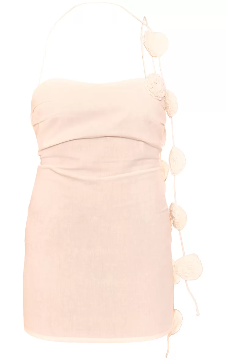 PrettyLittleThing Linen Look Corsage Halterneck Shift Dress< Engagement Dresses