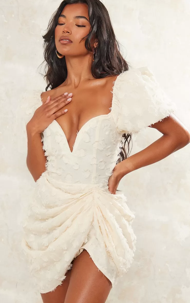 PrettyLittleThing Textured Underwired Plunge Drape Bodycon Dress< Wedding Shop