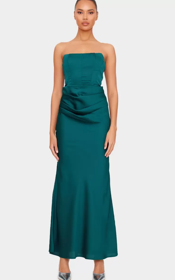 PrettyLittleThing Satin Corset Detail Draped Maxi Dress< Wedding Guest Dresses