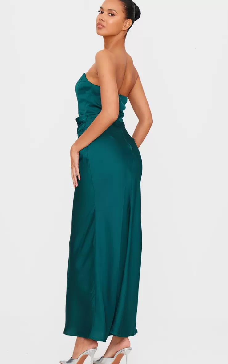PrettyLittleThing Satin Corset Detail Draped Maxi Dress< Wedding Guest Dresses