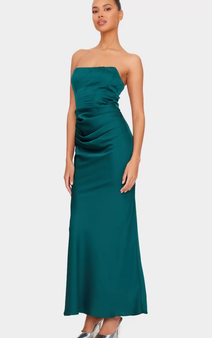 PrettyLittleThing Satin Corset Detail Draped Maxi Dress< Wedding Guest Dresses