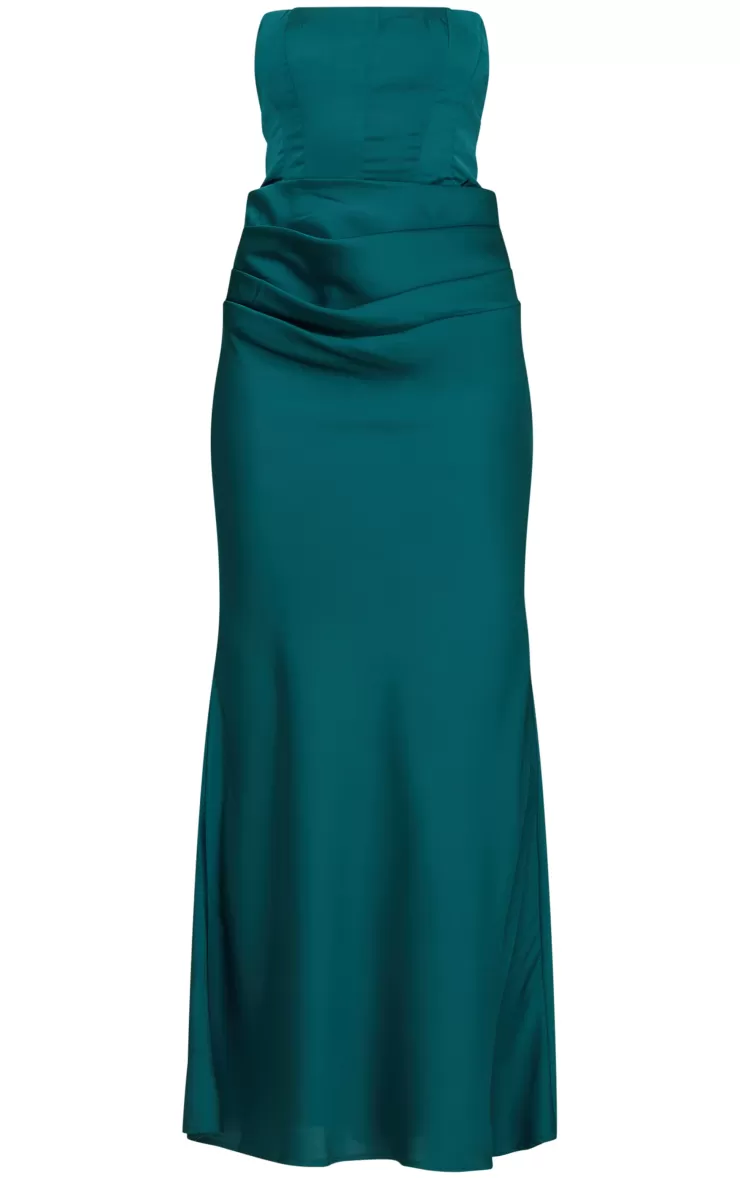 PrettyLittleThing Satin Corset Detail Draped Maxi Dress< Wedding Guest Dresses