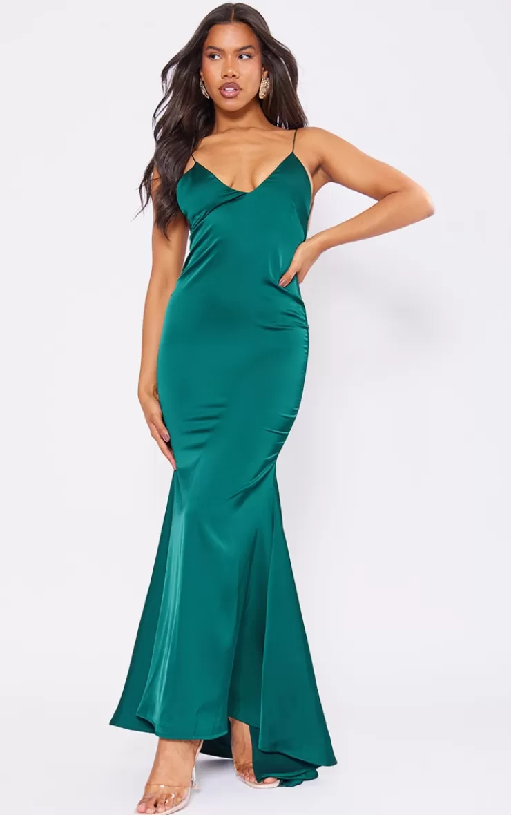 PrettyLittleThing Satin V Neck Maxi Dress< Wedding Guest Dresses