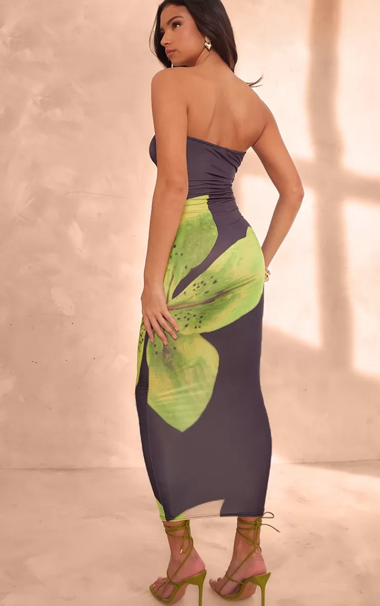 PrettyLittleThing Floral Print Slinky Bandeau Maxi Dress< Strapless Dresses