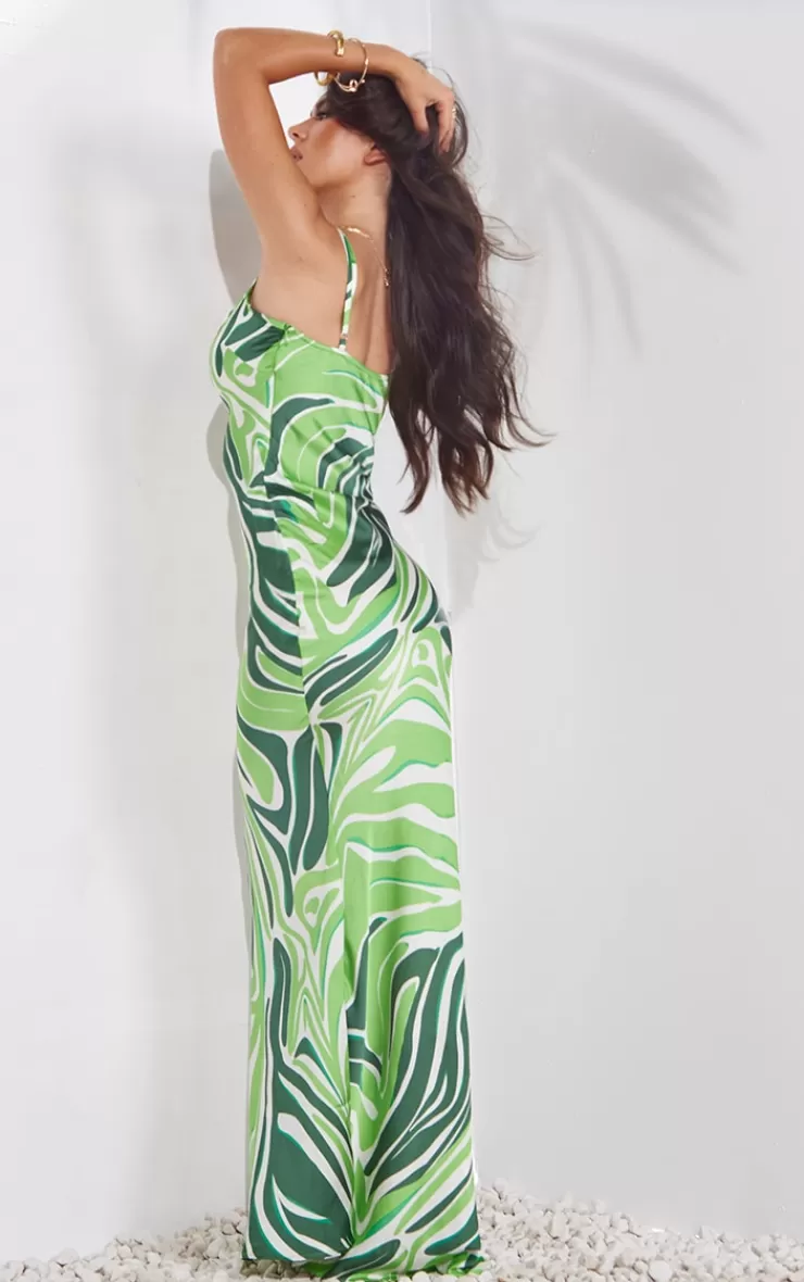 PrettyLittleThing Satin Zebra Print Maxi Dress< Prom