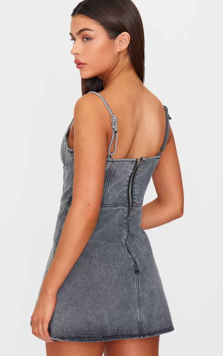 PrettyLittleThing Cami Strap Bustier Denim Mini Dress< Mini Dresses