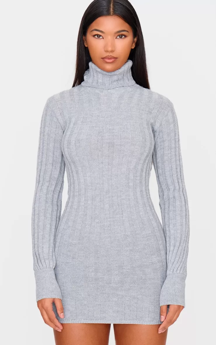 PrettyLittleThing Knitted Roll Neck Sweater Dress< Casual Dresses