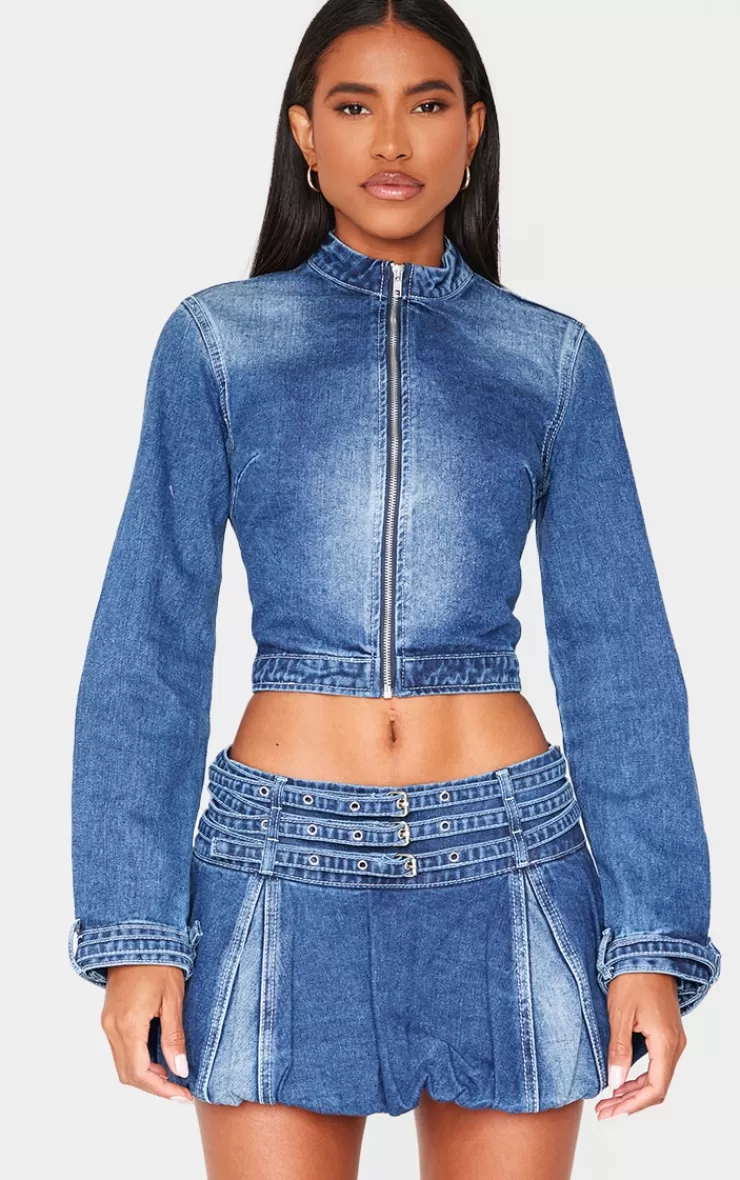 PrettyLittleThing Buckle Detail Cropped Moto Jacket< Going Out