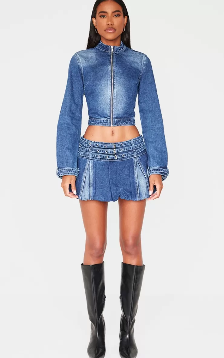 PrettyLittleThing Buckle Detail Denim Puffball Mini Skirt< Going Out