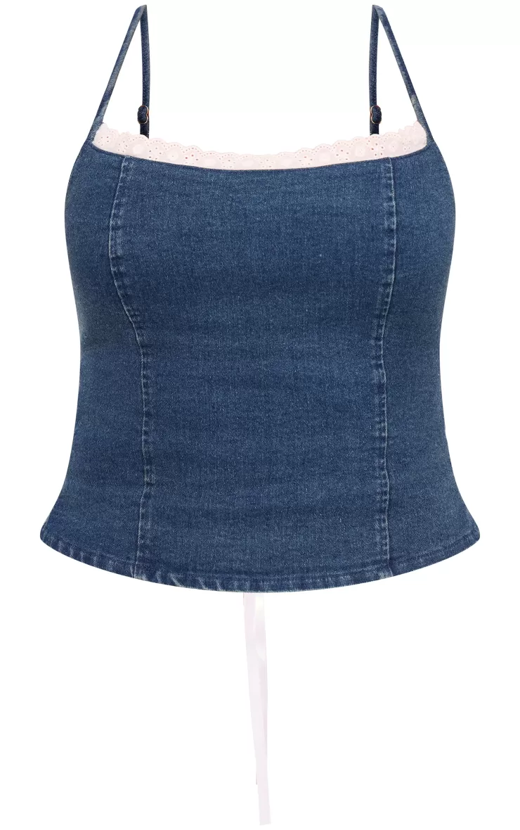 PrettyLittleThing Lace Trim Corset Back Crop Top< Going Out