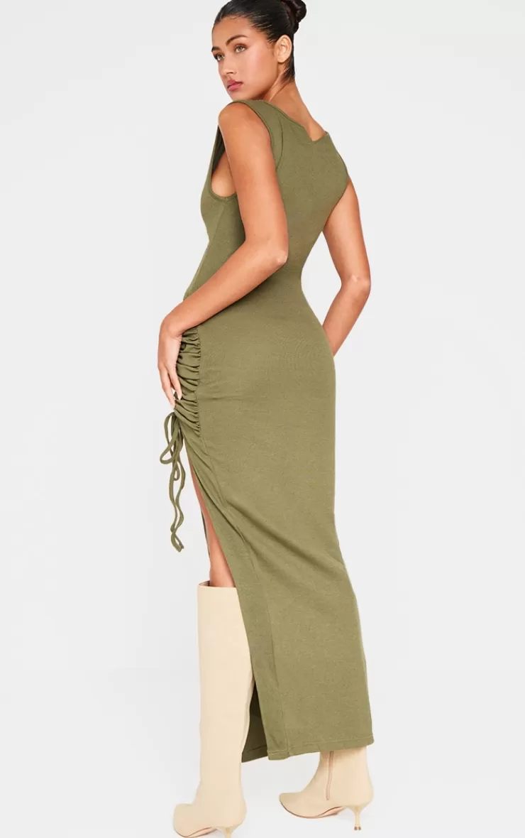 PrettyLittleThing Side Split Ruched Sleeveless Maxi Dress< Maxi Dresses