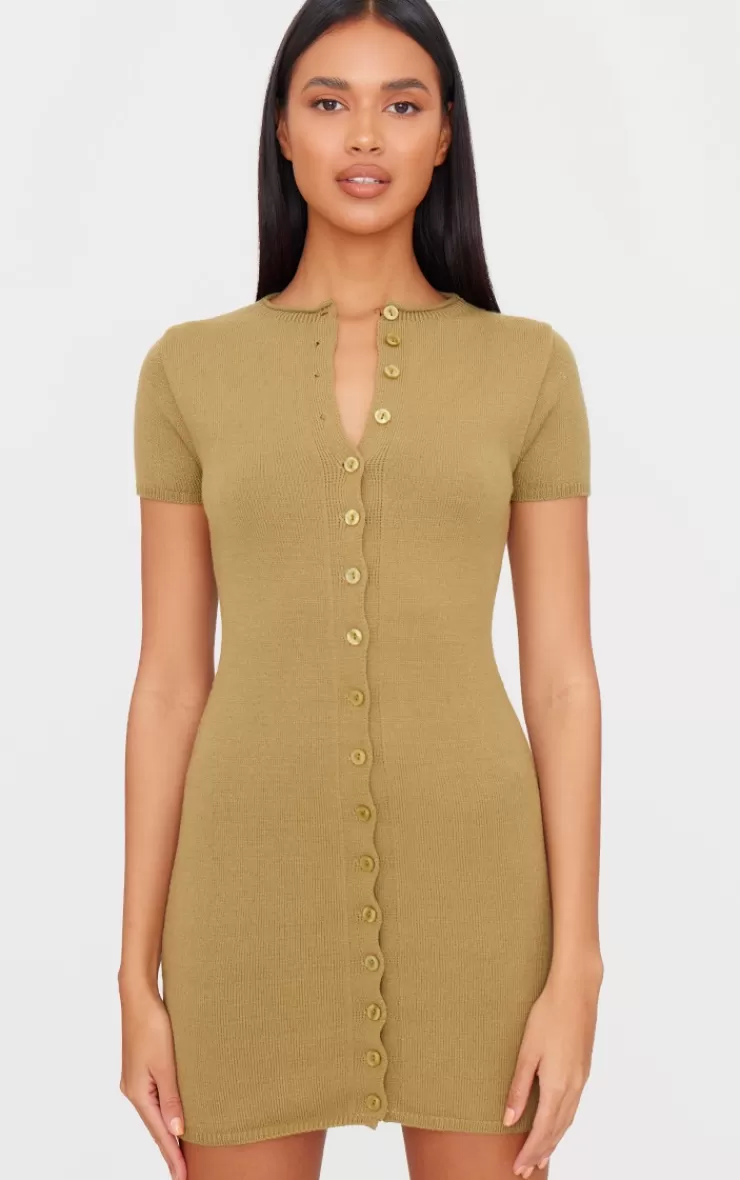 PrettyLittleThing Soft Knit Button Through Mini Dress< Mini Dresses
