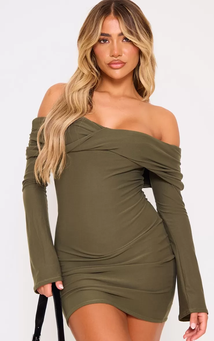 PrettyLittleThing Soft Touch Twist Bardot Bodycon Dress< Mini Dresses