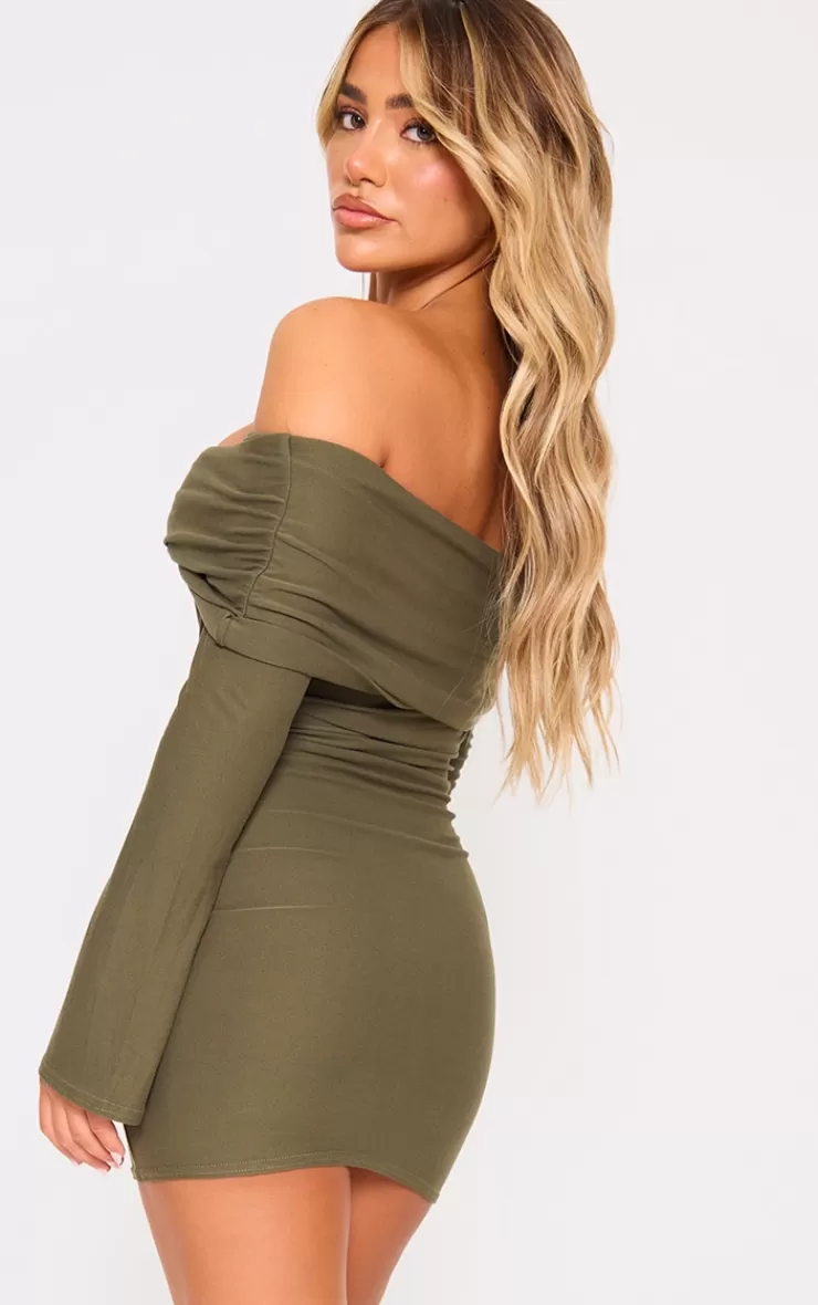 PrettyLittleThing Soft Touch Twist Bardot Bodycon Dress< Mini Dresses