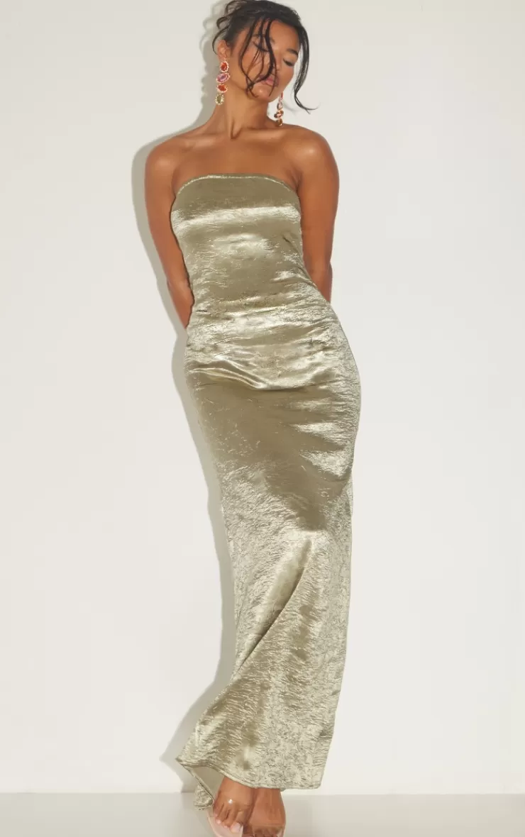 PrettyLittleThing Textured Satin Cowl Bandeau Maxi Dress< Wedding Guest Dresses